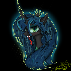 Size: 4000x4000 | Tagged: safe, artist:ser-p, derpibooru import, queen chrysalis, changeling, changeling queen, absurd resolution, black background, bust, portrait, simple background, solo, tongue out