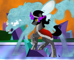 Size: 1280x1040 | Tagged: safe, artist:enigmadoodles, derpibooru import, idw, king sombra, rabia, pony, umbrum, dark magic, magic, sombra eyes