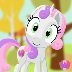 Size: 1280x1280 | Tagged: safe, artist:rdt727, derpibooru import, sweetie belle, pony, unicorn, adoracreepy, autumn, close-up, creepy, cute, cutie mark, diasweetes, extreme close up, female, filly, older, older sweetie belle, solo, two toned mane, two toned tail, uncanny valley