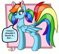 Size: 1200x1085 | Tagged: safe, artist:cuddlelamb, derpibooru import, rainbow dash, pegasus, pony, age regression, alternate hairstyle, baby, baby dash, baby pony, blushing, diaper, diaper fetish, dock, fetish, floating heart, foal, heart, open mouth, pacifier, pigtails, poofy diaper, solo, younger