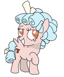 Size: 554x673 | Tagged: safe, artist:whistle blossom, derpibooru exclusive, derpibooru import, cozy glow, pegasus, pony, frenemies (episode), bow, cozybetes, curly mane, cute, female, filly, foal, grin, hair bow, one hoof raised, simple background, smiling, solo, tail bow, white background