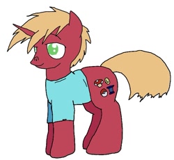 Size: 645x593 | Tagged: safe, artist:whistle blossom, derpibooru import, oc, oc only, oc:nintendy, male, request, simple background, smiling, solo, stallion, standing, white background