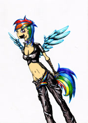 Size: 1640x2288 | Tagged: safe, artist:kaitlyn23, derpibooru import, rainbow dash, human, female, humanized, looking back, open mouth, solo, winged humanization, wings