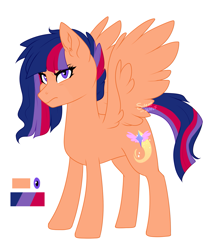 Size: 1099x1287 | Tagged: safe, artist:silentwolf-oficial, derpibooru import, oc, oc only, pegasus, pony, female, mare, offspring, parent:flash sentry, parent:twilight sparkle, parents:flashlight, pegasus oc, reference sheet, simple background, story included, white background, wings