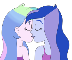 Size: 6000x5000 | Tagged: safe, anonymous artist, derpibooru exclusive, derpibooru import, princess celestia, princess luna, principal celestia, vice principal luna, equestria girls, bare shoulders, eyes closed, female, incest, kissing, lesbian, lips, princest, principalcest, shipping, simple background, sleeveless, transparent background