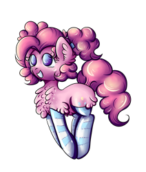 Size: 2475x2912 | Tagged: safe, artist:coco-drillo, derpibooru import, pinkie pie, earth pony, pony, alternate hairstyle, bouncing, chest fluff, clothes, colourful, cute, diapinkes, ear fluff, excited, freckles, grin, jumping, kneesocks, pigtails, ponk, simple background, smiling, socks, solo, stockings, striped socks, thigh highs, transparent background, twintails