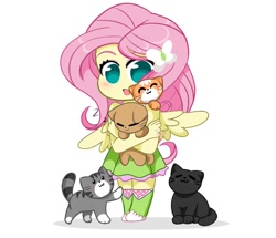Size: 888x765 | Tagged: safe, artist:kittyrosie, derpibooru import, fluttershy, equestria girls, chibi, cute, digital art, female, kitten, ponied up, shyabetes, simple background, smiling, solo, white background, wings