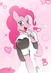 Size: 595x842 | Tagged: safe, artist:afhybrid, derpibooru import, pinkie pie, anthro, earth pony, clothes, cute, diapinkes, female, heart, looking at you, maid, mare, smiling, solo