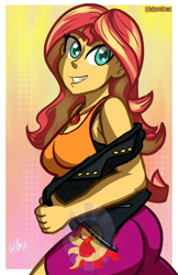 Size: 800x1236 | Tagged: safe, artist:ladyanidraws, derpibooru import, sunset shimmer, better together, equestria girls, breasts, bunset shimmer, butt, female, geode of empathy, looking at you, magical geodes, solo, sunset jiggler