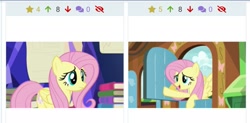 Size: 1163x571 | Tagged: safe, derpibooru import, screencap, fluttershy, pegasus, pony, derpibooru, juxtaposition, meta