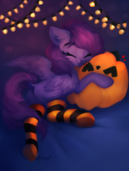 Size: 1200x1600 | Tagged: safe, artist:sofiko-ko, derpibooru import, oc, oc only, oc:pestyskillengton, pegasus, pony, clothes, pumpkin, socks, solo, striped socks