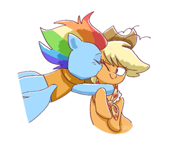 Size: 571x484 | Tagged: safe, artist:pinkablue, derpibooru import, applejack, rainbow dash, earth pony, pegasus, pony, the last problem, appledash, female, kiss on the cheek, kissing, lesbian, older, older applejack, older rainbow dash, one eye closed, shipping, simple background, white background