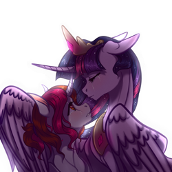 Size: 4000x4000 | Tagged: safe, artist:vetta, derpibooru import, twilight sparkle, twilight sparkle (alicorn), oc, oc:vetta, alicorn, pony, unicorn, canon x oc, crying, eye contact, female, looking at each other, mare, sad, simple background, white background