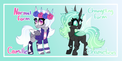 Size: 8000x4000 | Tagged: safe, artist:crazysketch101, derpibooru import, oc, oc:camille, changeling, pegasus, pony, green changeling