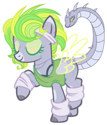 Size: 572x671 | Tagged: safe, artist:xfeatherflightx, derpibooru import, oc, oc only, oc:cloud drift, pegasus, pony, augmented tail, clothes, coat markings, commission, eyes closed, eyeshadow, female, freckles, headband, leg warmers, makeup, mare, multicolored hair, nose piercing, nose ring, piercing, raised hoof, raised leg, simple background, solo, spikes, sports bra, sweatband, tanktop, white background, ych result