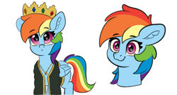 Size: 3569x1914 | Tagged: safe, artist:yelowcrom, derpibooru import, rainbow dash, pegasus, pony, bust, clothes, colored, crown, cute, dashabetes, ear fluff, female, flat colors, folded wings, jewelry, looking at you, mare, regalia, simple background, sketch, white background, wings