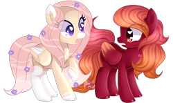 Size: 1620x968 | Tagged: safe, artist:naezithania, derpibooru import, oc, oc only, oc:florie, oc:linaria, pegasus, pony, female, mare, simple background, transparent background, two toned wings, wings