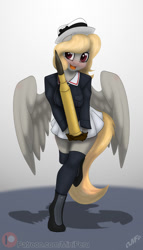Size: 686x1200 | Tagged: safe, artist:miniferu, derpibooru import, oc, anthro, pegasus, clothes, cosplay, costume, female, looking at you, solo