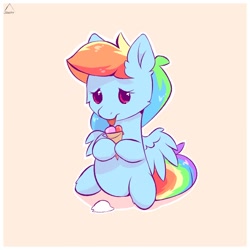 Size: 1500x1500 | Tagged: safe, artist:glazirka, derpibooru import, rainbow dash, pegasus, pony, chibi, crying, cute, female, food, ice cream, ice cream cone, sad, sadorable, short legs, simple background, sitting, solo, spread wings, tongue out, wings