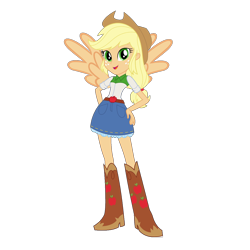 Size: 1280x1280 | Tagged: safe, derpibooru import, edit, editor:mario101, applejack, pegasus, equestria girls, flapplejack, ponied up, race swap, simple background, solo, transparent background, wings