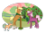 Size: 1280x937 | Tagged: safe, artist:echabi, derpibooru import, applejack, cheerilee, oc, oc:clarabelle apple, earth pony, pony, alternate design, apple, apple tree, bipedal, bipedal leaning, body freckles, cheerijack, female, fence, filly, freckles, glare, glasses, leaning, lesbian, missing cutie mark, mother and child, mother and daughter, neckerchief, nose wrinkle, offspring, parent and child, parent:applejack, shipping, simple background, story included, sweet apple acres, transparent background, tree, unshorn fetlocks