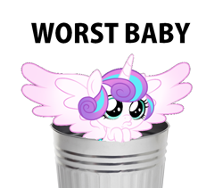 Size: 756x638 | Tagged: safe, derpibooru import, princess flurry heart, alicorn, pony, 1000 hours in ms paint, abuse, baby, baby pony, background pony strikes again, crying, flurrybuse, op is a cuck, op is trying to start shit, sad, solo, trash can