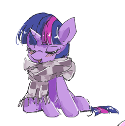 Size: 614x619 | Tagged: safe, artist:lexiedraw, derpibooru import, twilight sparkle, pony, clothes, eyes closed, scarf, simple background, solo, white background