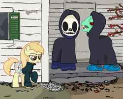 Size: 1276x1038 | Tagged: safe, artist:kleyime, derpibooru import, noi, oc, earth pony, pony, album cover, brand new, clothes, costume, mask, ms paint, ponified, ponified album cover, skeleton costume, the devil and god are raging inside me