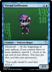 Size: 375x523 | Tagged: safe, derpibooru import, edit, edited screencap, screencap, twilight sparkle, alicorn, pony, my little pony: pony life, the root of it, spoiler:pony life s01e32, ccg, clothes, female, magic the gathering, mare, sunglasses, trading card, trading card edit, trenchcoat