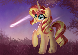 Size: 4092x2893 | Tagged: safe, artist:janelearts, derpibooru import, sunset shimmer, pony, unicorn, female, high res, mare, shooting star, solo