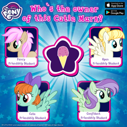 Size: 1080x1080 | Tagged: safe, derpibooru import, peppermint goldylinks, strawberry scoop, summer breeze, violet twirl, earth pony, pegasus, pony, female, friendship student, gameloft, mare, official