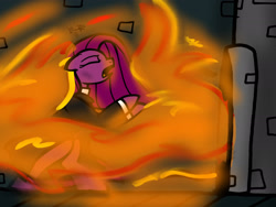 Size: 2048x1536 | Tagged: safe, artist:artmama113, derpibooru import, pinkie pie, earth pony, pony, bipedal, clothes, female, fire, furnace, hellfire, hunchback of notre dame, mare, pinkamena diane pie