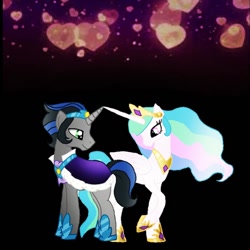 Size: 1000x1000 | Tagged: safe, artist:rxndxm.artist, derpibooru import, king sombra, princess celestia, alicorn, pony, celestibra, female, good king sombra, hoof shoes, jewelry, looking at each other, male, mare, peytral, raised hoof, shipping, stallion, straight, tiara