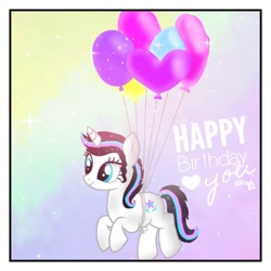 Size: 1080x1080 | Tagged: safe, artist:rxndxm.artist, derpibooru import, oc, oc only, pony, unicorn, balloon, eyelashes, floating, flying, horn, solo, then watch her balloons lift her up to the sky, unicorn oc