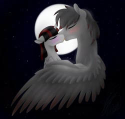 Size: 2100x2000 | Tagged: safe, artist:crystalcontemplator, derpibooru import, oc, oc only, alicorn, pegasus, pony, alicorn oc, blushing, bust, eyes closed, horn, kissing, oc x oc, pegasus oc, shipping, wings