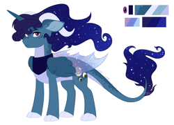 Size: 1841x1335 | Tagged: safe, artist:silentwolf-oficial, derpibooru import, oc, oc only, oc:eclipse, dracony, dragon, hybrid, pony, ethereal mane, ethereal wings, hybrid wings, interspecies offspring, magical lesbian spawn, male, offspring, parent:princess ember, parent:princess luna, parents:emberluna, reference sheet, simple background, solo, starry mane, white background, wings