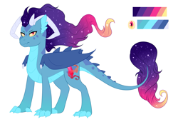 Size: 1933x1323 | Tagged: safe, artist:silentwolf-oficial, derpibooru import, oc, oc only, oc:moonlight, dracony, dragon, hybrid, pony, ethereal mane, female, interspecies offspring, magical lesbian spawn, offspring, parent:princess ember, parent:princess luna, parents:emberluna, reference sheet, simple background, solo, starry mane, white background