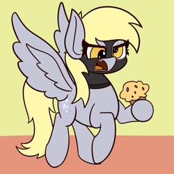 Size: 3000x3000 | Tagged: safe, artist:mrneo, derpibooru import, derpy hooves, pegasus, pony, balaclava, food, muffin, solo