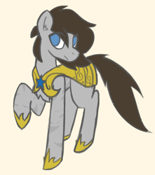 Size: 696x788 | Tagged: safe, artist:aripegio del mandolino, oc, oc only, oc:adamantine, earth pony, pony, armor, commission, female, guardsmare, hoof shoes, mare, royal guard, royal guard armor, scar, simple background, solo