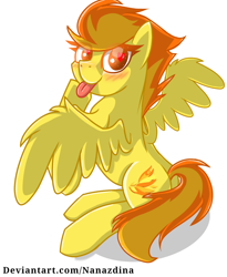 Size: 1094x1336 | Tagged: safe, artist:nanazdina, derpibooru import, part of a set, spitfire, pegasus, pony, :p, blushing, cute, cutie mark, heart eyes, ibispaint x, looking at you, simple background, solo, spread wings, tongue out, white background, wingding eyes, wings, wonderbolts