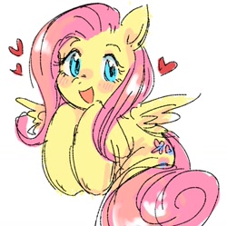 Size: 1304x1301 | Tagged: safe, artist:aipiepo, derpibooru import, fluttershy, pegasus, pony, blushing, cute, dawwww, female, heart, hooves to the chest, looking at you, mare, open mouth, shyabetes, simple background, smiling, solo, white background