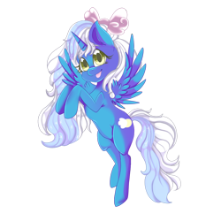 Size: 1024x1024 | Tagged: safe, artist:sakimiaji, derpibooru import, oc, oc:fleurbelle, alicorn, alicorn oc, bow, female, golden eyes, hair bow, horn, legs in air, mare, simple background, tongue out, transparent background, wingding eyes, wings