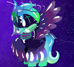 Size: 1197x1080 | Tagged: safe, derpibooru exclusive, derpibooru import, oc, oc only, oc:borealis, antlers, aonani, space background, star field background