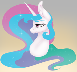 Size: 869x807 | Tagged: safe, artist:cyrinthia, derpibooru import, princess celestia, alicorn, pony, bust, portrait, solo