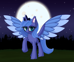 Size: 4500x3777 | Tagged: safe, artist:windy-pony, derpibooru import, princess luna, alicorn, pony, colored wings, ear fluff, female, mare, moon, multicolored wings, solo, wings