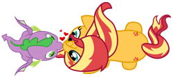 Size: 953x432 | Tagged: safe, artist:lincolnbrewsterfan, derpibooru import, spike, sunset shimmer, dragon, female, heart, male, romance, shipping, simple background, straight, sunsetspike, transparent background, winged spike