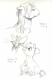 Size: 4104x6197 | Tagged: safe, artist:lady-limule, derpibooru import, oc, oc only, earth pony, pony, bust, earth pony oc, eyes closed, female, filly, grayscale, inktober 2016, lineart, monochrome, traditional art