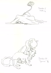 Size: 4319x6176 | Tagged: safe, artist:lady-limule, derpibooru import, oc, oc only, dog, pegasus, pony, blanket, grayscale, inktober 2016, lineart, monochrome, pegasus oc, traditional art, wings