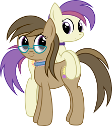 Size: 2210x2488 | Tagged: safe, artist:joey, derpibooru import, oc, oc only, oc:dawnsong, oc:evensong, earth pony, pegasus, 2021 community collab, collar, female, glasses, siblings, simple background, sisters, transparent background, vector