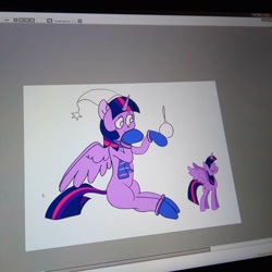 Size: 1080x1080 | Tagged: safe, artist:lowname, derpibooru import, screencap, twilight sparkle, twilight sparkle (alicorn), alicorn, pony, christmas, clothes, duo, eyes closed, female, gloves, hat, holiday, mare, santa hat, scarf, sitting, solo, wip